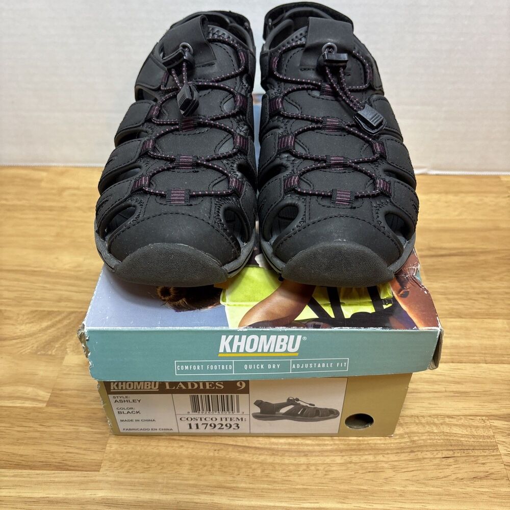 Khombu Women's Ashley Sandals, Black, Size 9 Walking Outdoor No Laces
